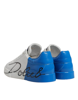 Weiße blaue Leder-Logo-Low-Top-Sneakers