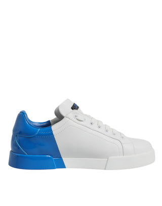 Weiße blaue Leder-Logo-Low-Top-Sneakers