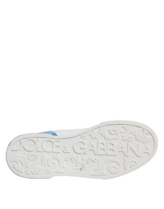 Weiße blaue Leder-Logo-Low-Top-Sneakers