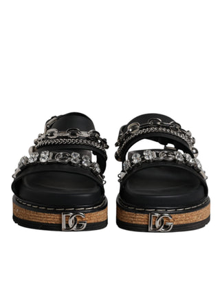 Schwarze Riemchensandalen mit Kristallverzierung