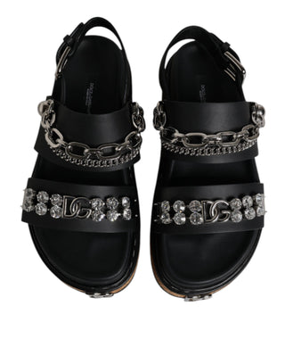 Schwarze Riemchensandalen mit Kristallverzierung