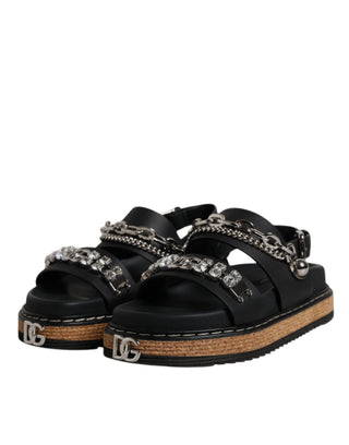 Schwarze Riemchensandalen mit Kristallverzierung