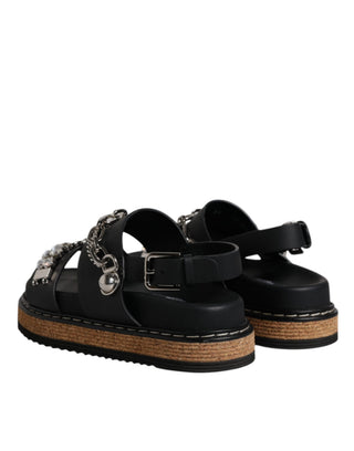 Schwarze Riemchensandalen mit Kristallverzierung