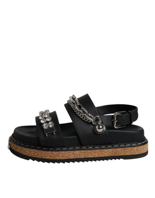 Schwarze Riemchensandalen mit Kristallverzierung