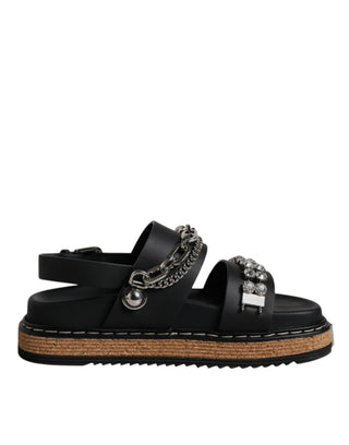 Schwarze Riemchensandalen mit Kristallverzierung