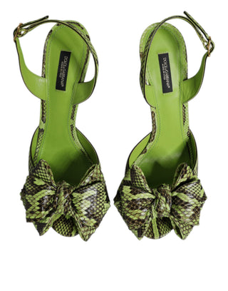 Grüne Python-Leder-Absatzsandalen