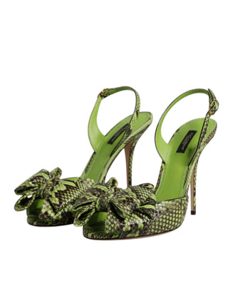 Grüne Python-Leder-Absatzsandalen