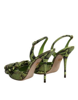 Grüne Python-Leder-Absatzsandalen