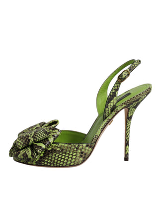 Grüne Python-Leder-Absatzsandalen