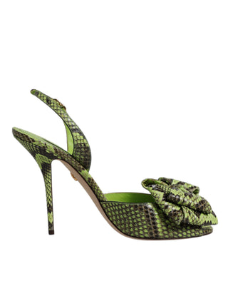 Grüne Python-Leder-Absatzsandalen