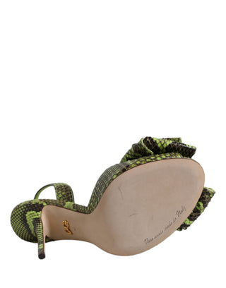 Grüne Python-Leder-Absatzsandalen