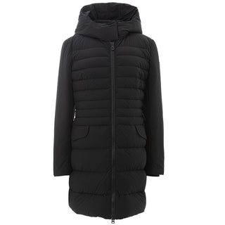 Schwarze Polyamid-Jacke in voller Länge