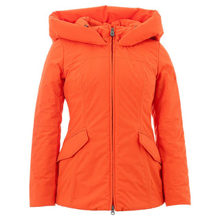 Orangefarbene Polyester-Jacke in voller Länge