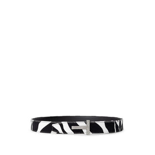 Black And White Leather Regular Belt