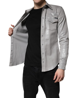 Camisa metálica gris de algodón con botones