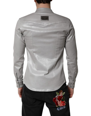 Metallicgraues Baumwollhemd mit Knöpfen