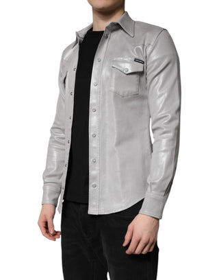 Metallic Gray Cotton Button Down Shirt