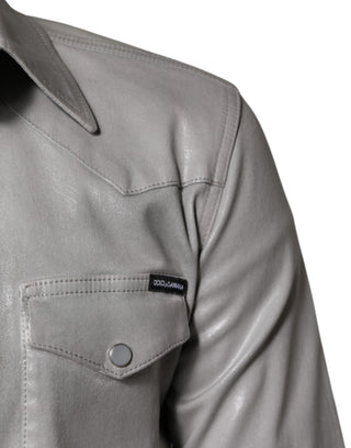 Camisa metálica gris de algodón con botones