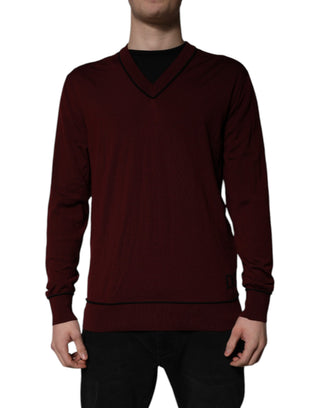 Kastanienroter Kaschmir-V-Ausschnitt Herrenpullover