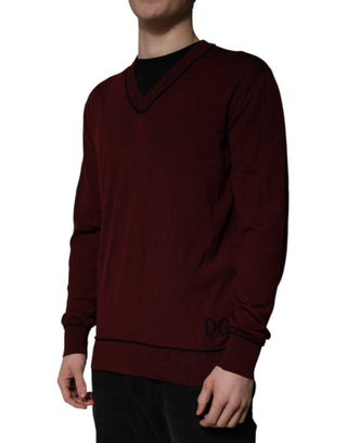Kastanienroter Kaschmir-V-Ausschnitt Herrenpullover