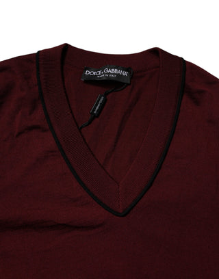 Kastanienroter Kaschmir-V-Ausschnitt Herrenpullover