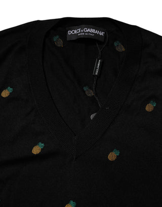 Black Pineapple Crew Neck Pullover Sweater