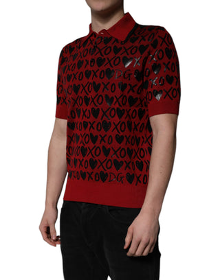 Rotes Baumwoll-Polo-T-Shirt mit XOXO-Kragen