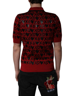 Rotes Baumwoll-Polo-T-Shirt mit XOXO-Kragen