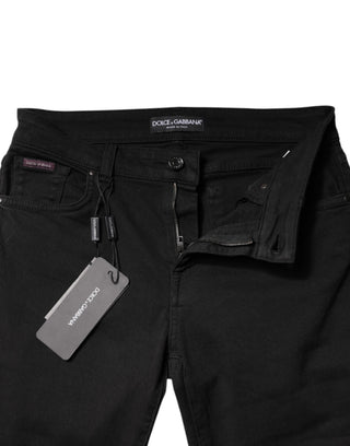 Schwarze Mid-Waist Skinny Jeans aus Baumwolle