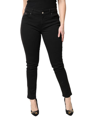 Schwarze Mid-Waist Skinny Jeans aus Baumwolle