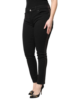 Schwarze Mid-Waist Skinny Jeans aus Baumwolle