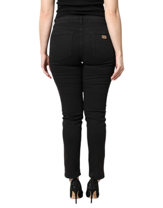 Schwarze Mid-Waist Skinny Jeans aus Baumwolle