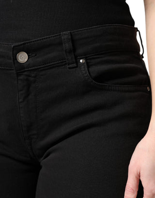 Schwarze Mid-Waist Skinny Jeans aus Baumwolle