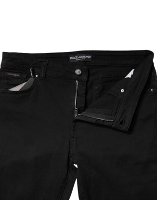 Schwarze Mid-Waist Skinny Jeans aus Baumwolle