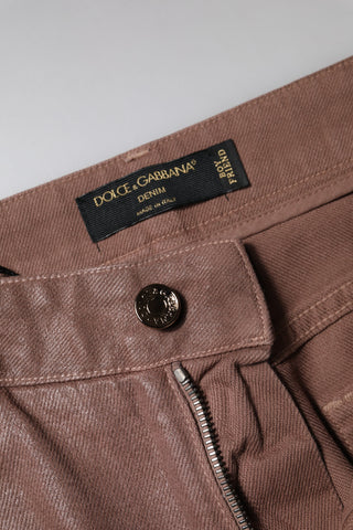 Brown Cotton High Waist Tapered Denim Jeans