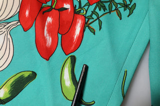 Green Silk Printed Straight Pants