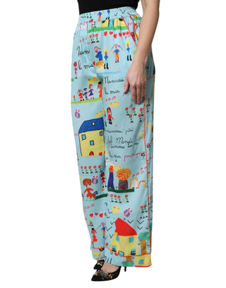 Hellblaue Hose mit weitem Bein und mittelhohem Bund