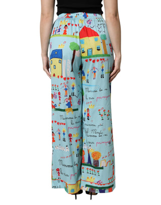 Hellblaue Hose mit weitem Bein und mittelhohem Bund