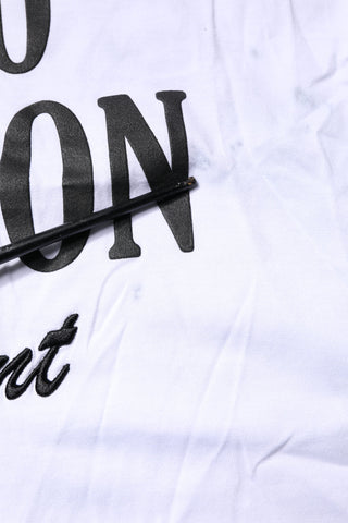 White Print Lace-Up Cotton Crew Neck T-shirt