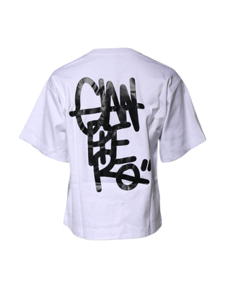 White Printed Cotton Crew Neck Tee T-shirt
