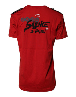 Camiseta roja de algodón con estampado gráfico y cuello redondo