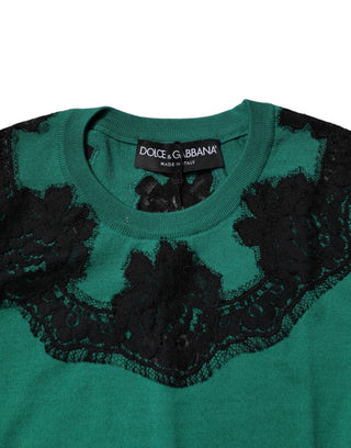 Green Wool Lace Detail Sleeveless Tank Top