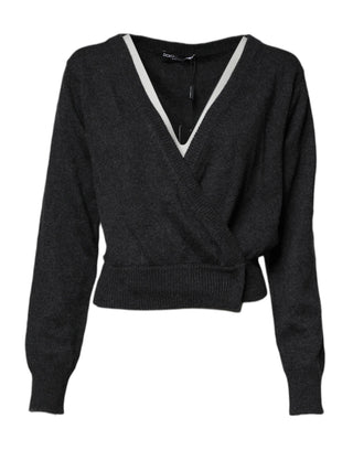 Grey Cashmere Deep V-neck Pullover Sweater