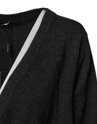 Grey Cashmere Deep V-neck Pullover Sweater