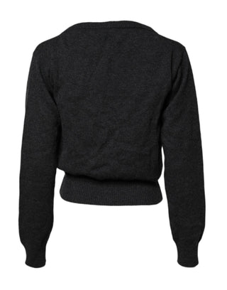 Grey Cashmere Deep V-neck Pullover Sweater