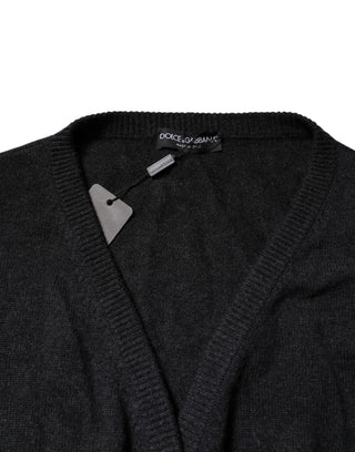 Grey Cashmere Deep V-neck Pullover Sweater
