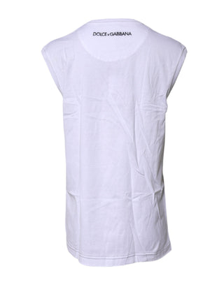 Camiseta blanca sin mangas de algodón con estampado