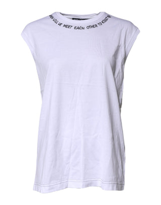 Weißes ärmelloses Baumwoll-Tanktop mit Aufdruck
