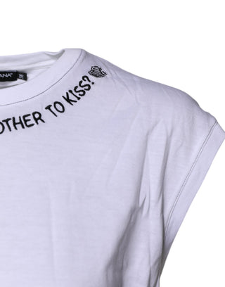 Weißes ärmelloses Baumwoll-Tanktop mit Aufdruck