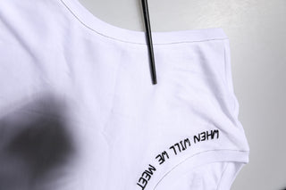 Weißes ärmelloses Baumwoll-Tanktop mit Aufdruck
